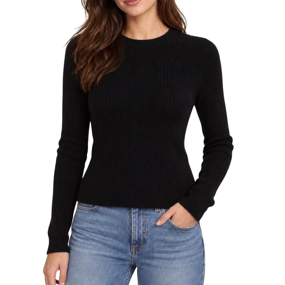 Vince Slim Ribbed Crew Cashmere Lightweight Sweater Dark Navy Blue Luxury Small